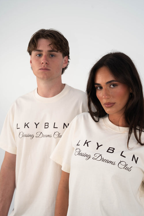 Chasing Dreams Club Script Tee in Ivory